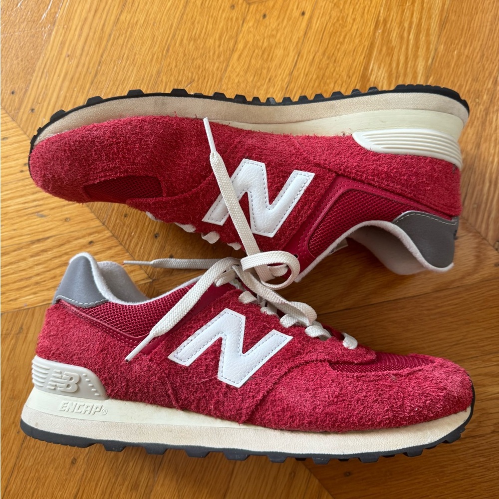 Size 10 New Balance 574 in Red Suede